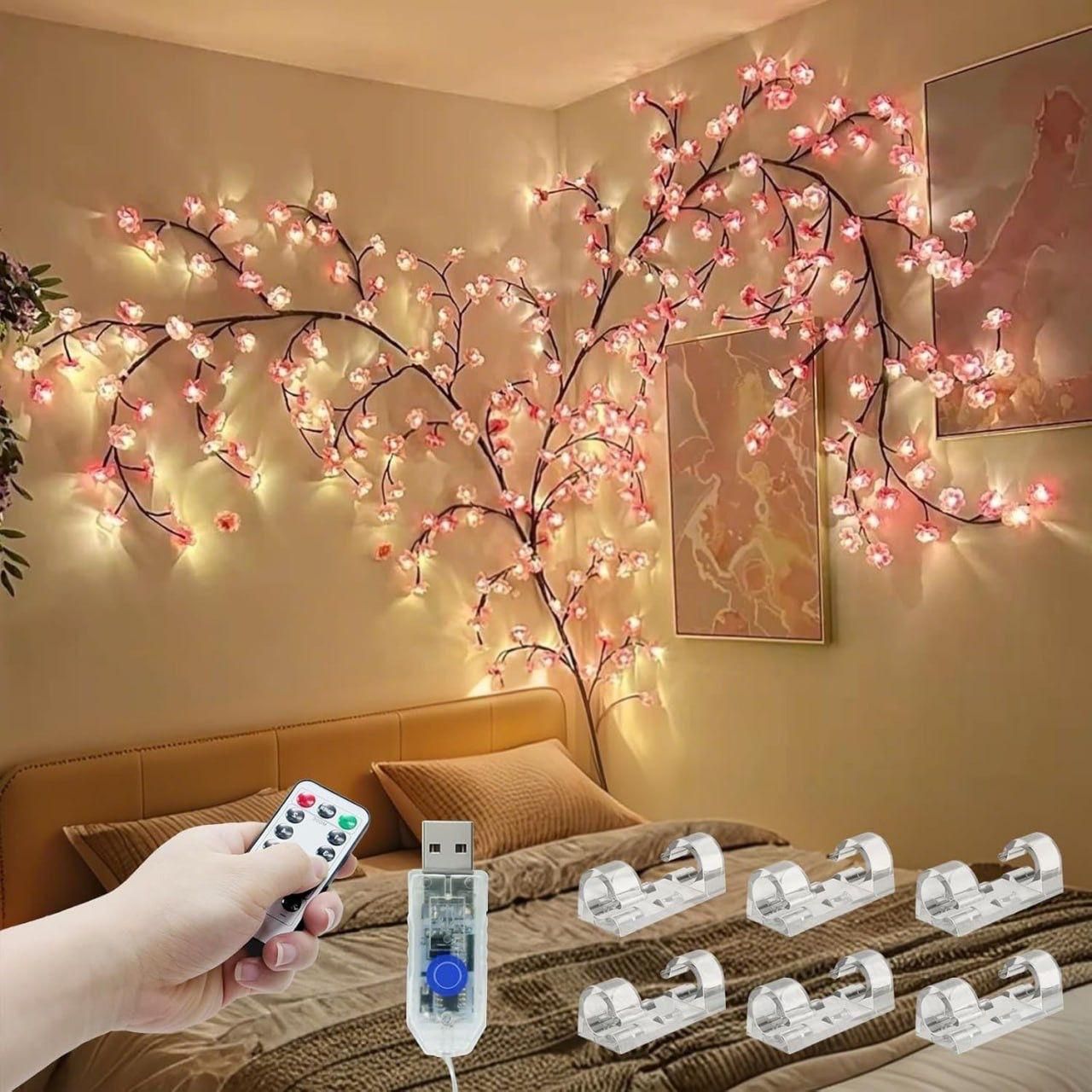 Cherry Blossom Twig Decor Garland, Christmas Decorations Indoor for Home Wall Door Window