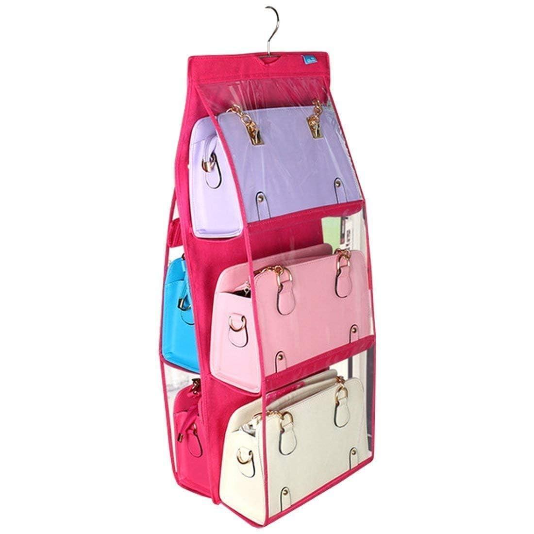 Hanging Handbag Organizer 6 Pockets – Wardrobe Closet Storage for Purses, Shoes, Towels & Small Accessories