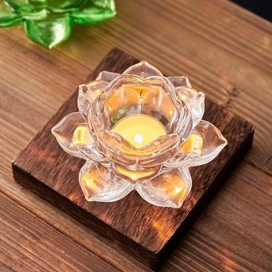 Glass Lotus Flower Tea Light Candle Holder Set Perfect for Lighting Decoration, Corporate Gifts, Home Decor and Festival Like Diwali, Christmas or Eid