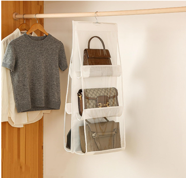 Hanging Handbag Organizer 6 Pockets – Wardrobe Closet Storage for Purses, Shoes, Towels & Small Accessories