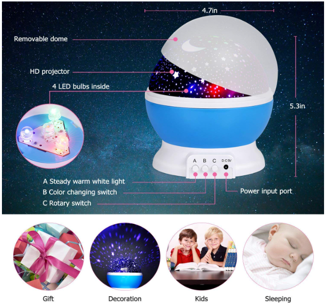 Star Master Projector Night Light – Romantic LED Sky Projector Lamp with USB Cable – Colorful Rotating Galaxy Light for Bedroom, Kids, and Home Décor (Assorted Color)