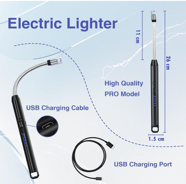 USB Plasma Rechargeable Electric Lighter for Kitchen, Pooja Room, Candles, BBQ, Multi Purpose - 360 Degree Flexible & Windproof