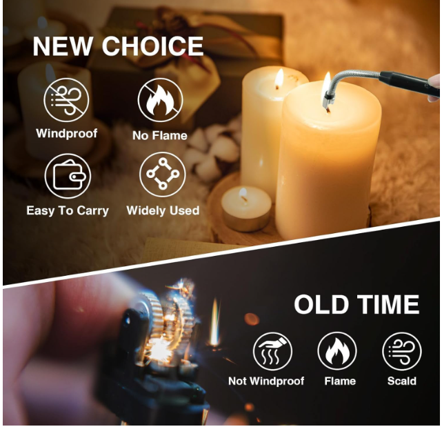 USB Plasma Rechargeable Electric Lighter for Kitchen, Pooja Room, Candles, BBQ, Multi Purpose - 360 Degree Flexible & Windproof